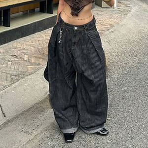 Jean large vintage rayé patchwork taille basse coupe ample pour femme – Vente en gros - Product Image 3