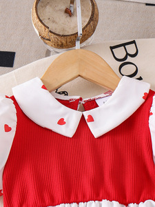 Abbigliamento Estivo per Bambine 2026, Top a Maniche Corte con Stampa Cuore, Patchwork Rosso e Bianco, <span class=keywords><strong>Pantaloni</strong></span> a Zampa Rossi, Set 2 Pezzi - Product Image 3