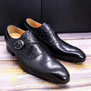 Classic and Luxurious Ostrich-print Brocade Men's Leather <b>Shoes</b> with Adjustable Buckles Pointed Toe for Parties and Weddings - Product Image 5