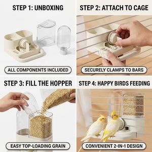 Automatic Pet <b>Feeder</b> With Adjustable Height For <b>Cats</b> Plastic Dual Container Water And Food Dispenser Modern Design Indoor Use - Product Image 5