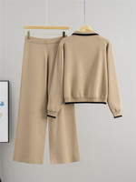 Ensemble tricoté pour femme, nouveau style automne, haut à manches longues boutonné, pantalon large taille haute et pull