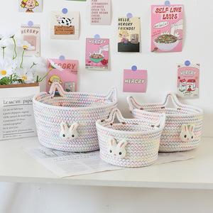 Handmade Woven Storage <b>Basket</b> Round Cotton Rope Cartoon Rabbit Design For Living Room Organizing Toys - Product Image 1