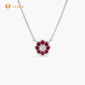 VLOVE alta gioielli alla moda fiore naturale <span class=keywords><strong>rubino</strong></span> collana 14K incastonatura diamanti ciondolo collana - Product Image 3
