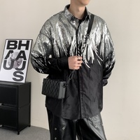 Chemise décontractée noire à sequins argentés pour homme, coupe ample, idéale pour les fêtes et les spectacles, vente en gros de hauts pour hommes, chemise homme