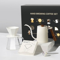 Coffret Cadeau Portable pour Café Filtre Manuel avec Bouilloire à Bec de Cygne et Pot en Verre pour la Maison, le Bureau et les Voyages