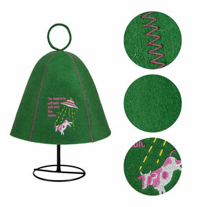 Breathable And Insulated Finnish Style Green Wool Felt <b>Sauna</b> Hat With Custom Embroidered Logo For Adults Spa <b>Sauna</b> Hat - Product Image 2