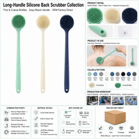 Brosse de bain en silicone de qualité alimentaire multicolore avec long manche et trou de suspension pour le nettoyage corporel sous la douche