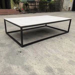 Table basse rectangulaire tendance 2025, noire avec plateau en <span class=keywords><strong>pierre</strong></span> frittée imitation marbre blanc pour l'extérieur - Product Image 1