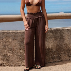 Pantalons amples à volants de plage personnalisés en usine, respirants, taille haute, design de haute qualité, 100% coton - Product Image 1