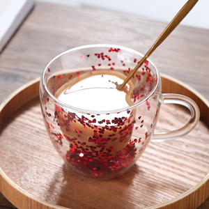 Vente en gros : Tasse en verre brillante en forme de cœur, créative, double paroi résistante à la chaleur, pour eau, petit-déjeuner, lait, avec paillettes, pour le bureau - Product Image 5