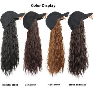 Topi Wig Kepang Jagung <span class=keywords><strong>2</strong></span>-in-1 - Topi Baseball Kain Twill Stylish dengan Penutup Stiker Ajaib yang Dapat Disesuaikan, Ekstensi Kepang Kotak Hitam 24 inci - Product Image 6