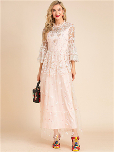 2022 hiver Casual Élégant Personnalisé Femmes Flare <span class=keywords><strong>3</strong></span> / <span class=keywords><strong>4</strong></span> Manches Blanc Floral Broderie Parti <span class=keywords><strong>Longue</strong></span> Dentelle Maxi <span class=keywords><strong>Robe</strong></span> - Product Image 4