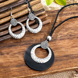 Bohemian Geometric Jewelry <b>Set</b> Alloy Antique <b>Silver</b> Plated <b>Necklace</b> And Earrings Women's Party Fashion - Product Image 1
