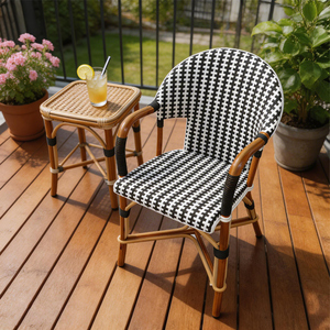 Fauteuil en rotin PE style bistrot français, structure en rotin naturel, résistant aux intempéries, pour café, terrasse, <span class=keywords><strong>restaurant</strong></span>, chaise de salle à manger avec accoudoirs - Product Image 4