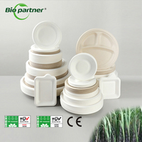 Assiettes de fête biodégradables en bagasse R03, 15 % de réduction, jetables, compostables, compatibles micro-ondes et congélateur, certifiées EU/LFGB