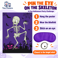 70X50Cm Permainan Pesta Kerangka Mata Pin Halloween 24 Stiker Bola Mata Penutup Mata Remaja Keluarga Karnaval Kertas Tahan Air Dapat Digunakan Kembali