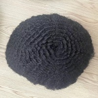 Peau fine 130% densité afro hommes perruque postiches vague toupet noir Remy remplacement de cheveux humains pour les hommes noirs