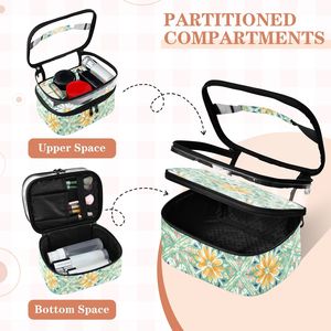 Green Daisy Printed Custom Makeup <b>Bag</b> for Women Wholesale Double Layer Clear Top Cosmetic Pouch Waterproof Toiletry <b>Wash</b> <b>Bag</b> - Product Image 5