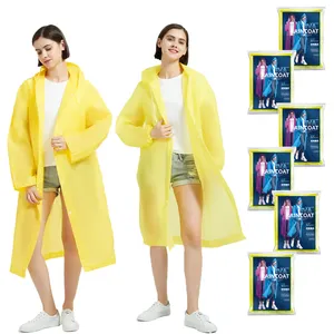 사용자 정의 인쇄 로고 생분해 패키지 방수 비 판초 재사용 가능한 방수 비 코트 노란색 비옷