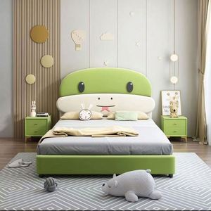 Cama de Día de Madera Maciza, Diseño Moderno y Minimalista en Forma de Serpiente, Tamaño Completo con Tapicería de Algodón para Niños y Niñas, Dormitorio Infantil - Product Image 3