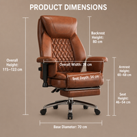 Chaise de bureau de direction ALINUNU de luxe en cuir marron avec repose-pieds rétractable, dossier haut, ergonomique, chaise de patron