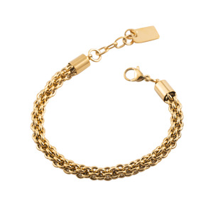 Pulsera de Cadena Gruesa Tejida en Acero Inoxidable Chapada en Oro para Hombre, Estilo Hip Hop y Motociclista, Diseño Geométrico XYB0153 - Product Image 5