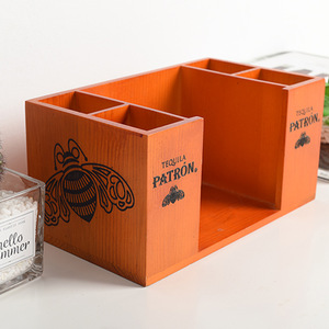 Wooden Pen Holder Square <b>Solid</b> <b>Wood</b> Uv Printing Student Office <b>Desk</b> Organizer Storage Box Simple Design - Product Image 2
