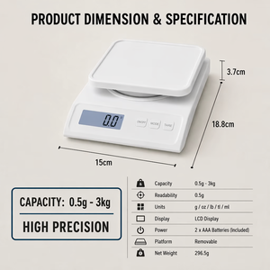 Báscula de Cocina Digital, Báscula Electrónica para Alimentos, Plataforma Extraíble de Precisión, Pantalla LCD Retroiluminada, Gramos, Fábrica OEM - Product Image 3