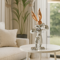Figurine Lapin Moderne Chromé avec Gants de Boxe, Statue Décorative d'Intérieur Inspirée du Pop Art