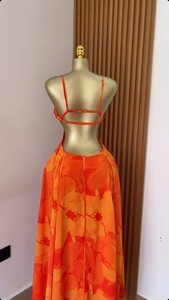 เดรสยาวทรงเอ <span class=keywords><strong>สาย</strong></span>คล้องคอ ปิดไหล่ เอวสูง พิมพ์ลายหวานสดใส - Product Image 6