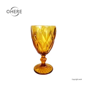אירופאי בציר יהלומי יין כלי זכוכית סיטונאי מעובה בצבע זכוכית גביעי מסעדה בר אמבר חתונה זכוכית כוסות