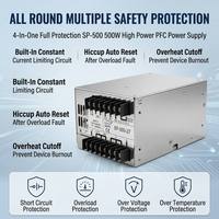 Fuente de Alimentación Conmutada Encapsulada de Repuesto OEM SP-500 de 500W, 27V 18A con PFC Activo, Control de Encendido/Apagado por Ventilador y Control Remoto de Encendido/Apagado