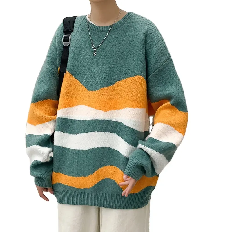 Hong Kong Wind da uomo camicia a maglia in acrilico ispessito di alta qualità stile Patchwork per il tempo libero piccolo maglione autunnale fresco