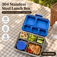 Boîte à lunch bento en acier inoxydable, étanche, 5 compartiments, sans BPA, récipient alimentaire de qualité alimentaire pour enfants et adultes