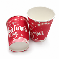 Gobelet en papier pour la Saint-Valentin, imprimé cœur rouge et guirlande lumineuse, jetable, pour les amoureux, vaisselle de fête, vente en gros, fournitures en vrac