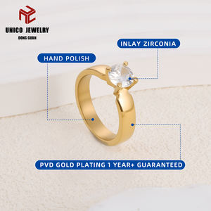 Bagues de bijouterie fantaisie en acier inoxydable 316L plaqué or 18 carats avec incrustation de zircone cubique, bagues de fiançailles pour femmes - Product Image 5