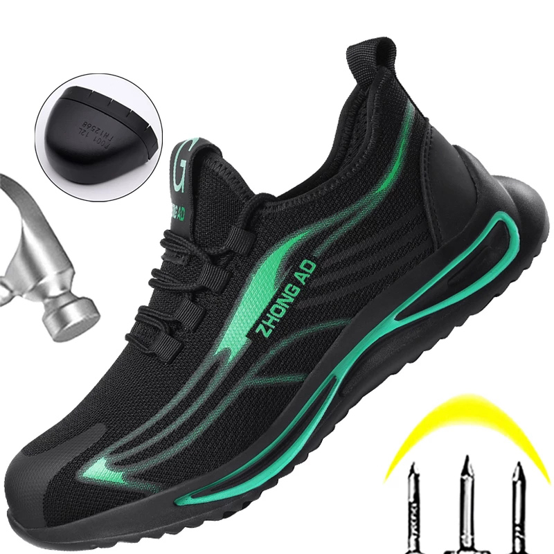 Мужские защитные ботинки со стальным носком, Нескользящие кроссовки, дышащие, рабочая обувь, Композитный носок