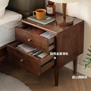 Mesita de noche de madera maciza de nogal negro, 400x350x500mm, armario de almacenamiento con dos cajones, mesita de noche, muebles de dormitorio - Product Image 3