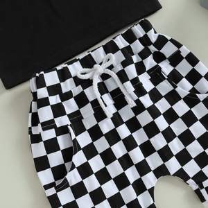 Hongbo OEM Vêtements pour garçons Ensembles de t-shirts Imprimés à carreaux Spandex/Coton Casual Vêtements pour adolescents Enfants Filles et garçons de 2 à 10 ans - Product Image 6