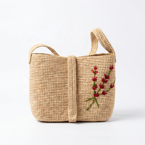 Sac à bandoulière en raphia pour femme au motif géométrique, fait main, style bohème, deux sangles, ouverture supérieure, pour l'été et usage quotidien - Product Image 3