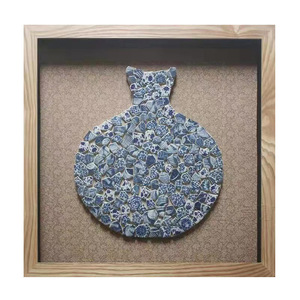 Mosaïque céramique irrégulière, éclats de porcelaine, bleu Morandi et blanc, décorative pour mur, morceaux de mosaïque brocart suspendus - Product Image 3