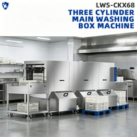 Laveur de caisses commercial de 6,5 m en acier inoxydable 304 360 °   Nettoyage haute pression par pulvérisation pour les bacs de manutention de l'industrie agroalimentaire