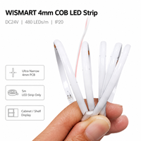 Bande LED COB ultra-étroite WISMART 24V 4mm, 480 LED/m, 5m, IP20, flexible, sans points lumineux, 3000K 4000K 6500K pour l'éclairage des armoires