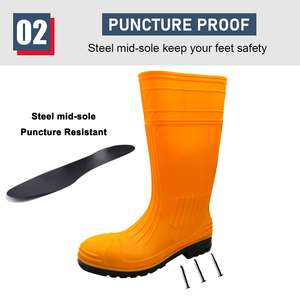 Bottes de sécurité en PVC CE S5 <span class=keywords><strong>orange</strong></span>, hauteur genou, antidérapantes, imperméables, résistantes à l'huile, aux acides et aux alcalis, avec embout en acier, anti-perforation et antistatiques - Product Image 4
