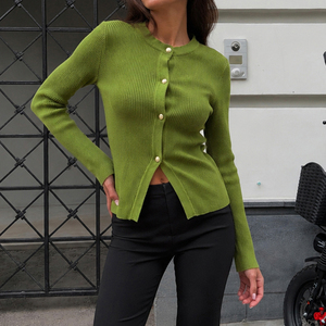 Cardigan chic en crochet pour femme, style preppy, boutonné sur le devant, anti-plis, confortable, col rond, pull décontracté à manches longues, 100% - Product Image 4