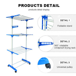 حامل منزلي من الفولاذ للغسيل تلسكوبي قائم على الأرض طاولة معدنية مزدوجة قابلة للطي لتجفيف الملابس - Product Image 2