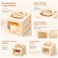 Boîte à gâteau alimentaire jetable personnalisée avec logo, fenêtre et poignée, finition mate, forme sur mesure, en carton rigide recyclable