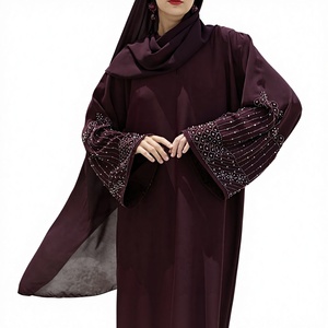 Abaya Musulmana Tradicional de Manga Larga con Cuentas y Lentejuelas, Estilo Dubai, Hecha a Mano, para Bodas, de Poliéster Transpirable con Cuello en V, Venta al Por Mayor - Product Image 5