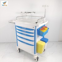 Chariot médical d'urgence ergonomique moderne en ABS, chariot de secours à 5 tiroirs, chariot à médicaments pour infirmières, poteau IV, utilisation en clinique, en soins intensifs, à l'hôpital, en salle de sport