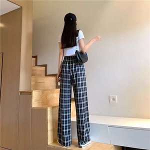 <strong>Women's</strong> Fashion High Waist 2025 <strong>Women</strong> Pants Streetwear Mopping <strong>Trousers</strong> <strong>Plaid</strong> Wide-leg Pants - Product Image 6